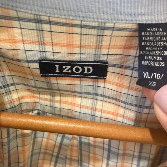 Men’s Izod button down. Orange/blue plaid. Size XL - Picture 3 of 3